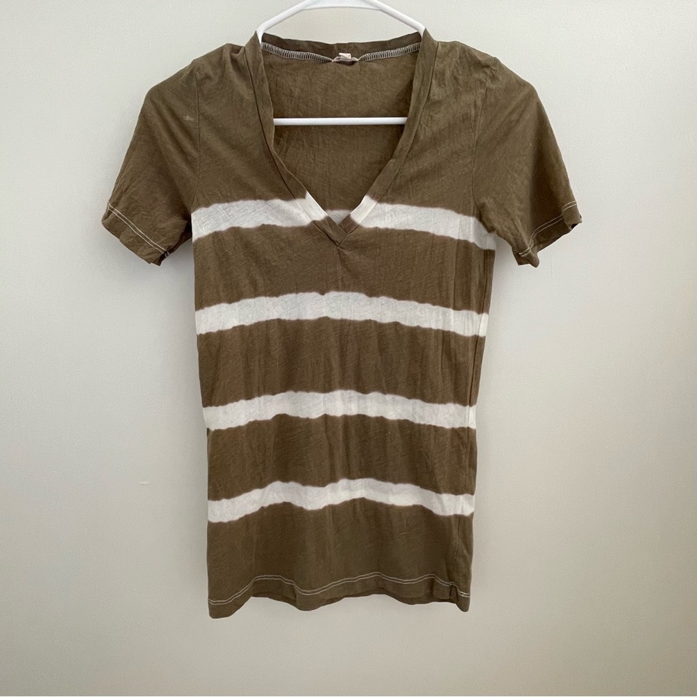 J.Crew Women’s Tan Stripe Tie Dye Short Sleeve V Neck Top Size XS